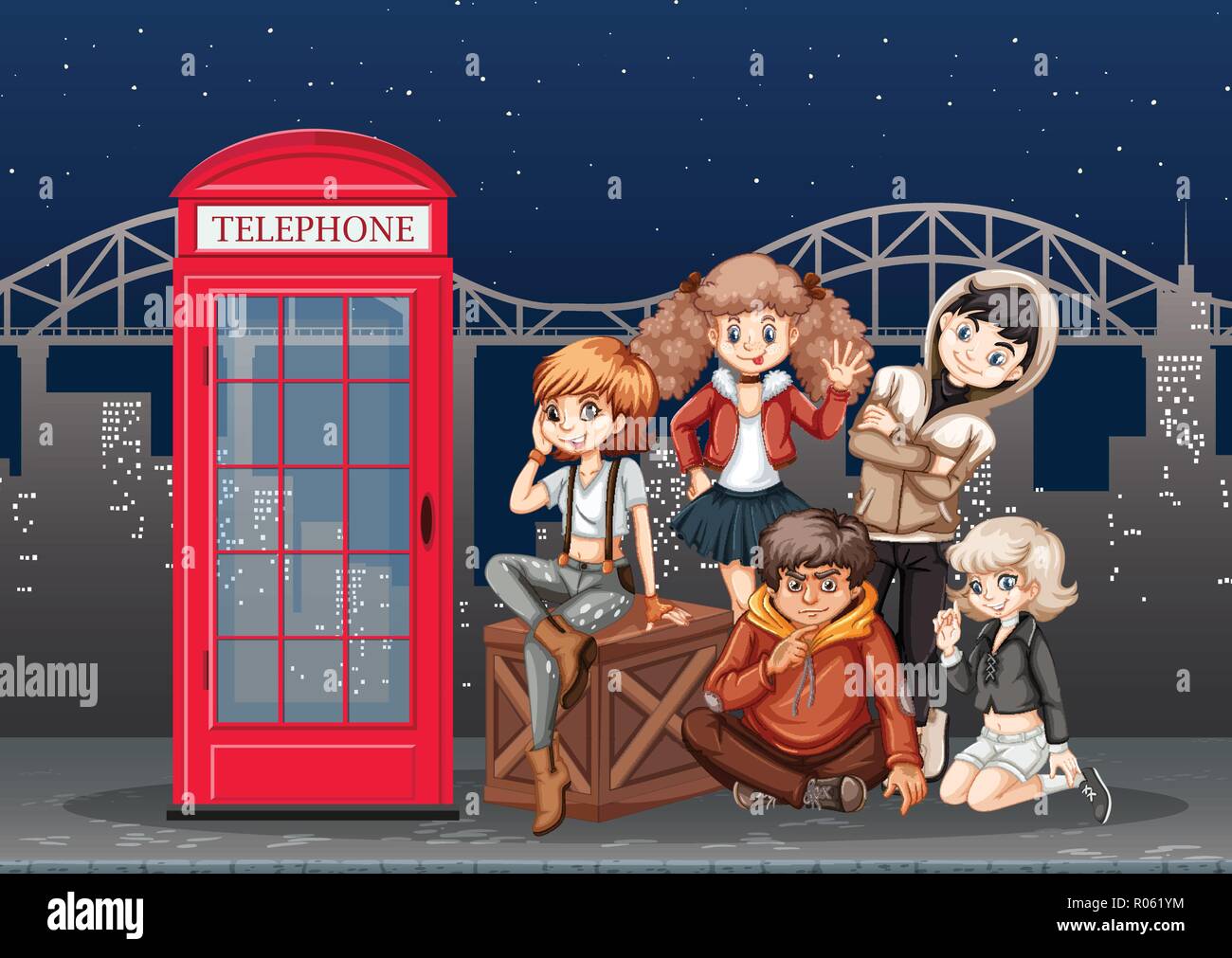 Group of teenager at night illustration Stock Vector Image & Art - Alamy