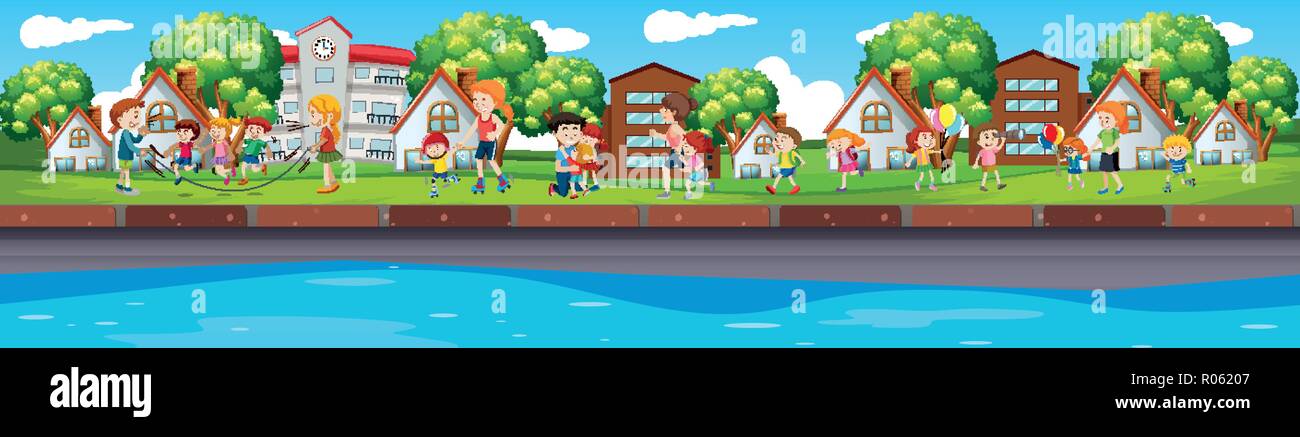 Long outdoor park scene illustration Stock Vector Image & Art - Alamy