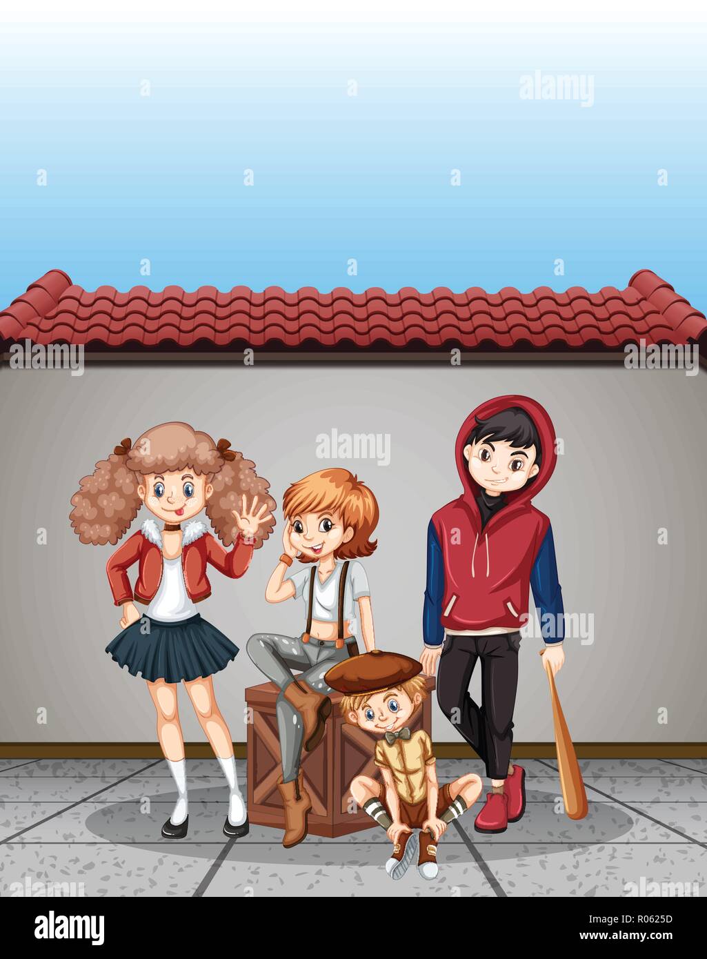 Group of teenagers scene illustration Stock Vector Image & Art - Alamy