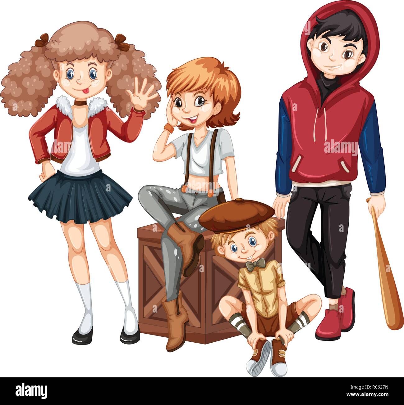 Group of teenager on white background illustration Stock Vector Image ...
