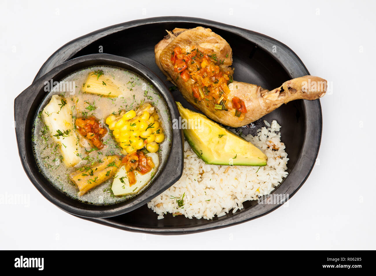 Traditional Colombian soup from the region of Valle del Cauca called sancocho Stock Photo