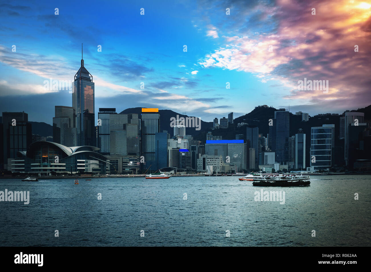 Hong Kong cityscape with Sunset Stock Photo - Alamy
