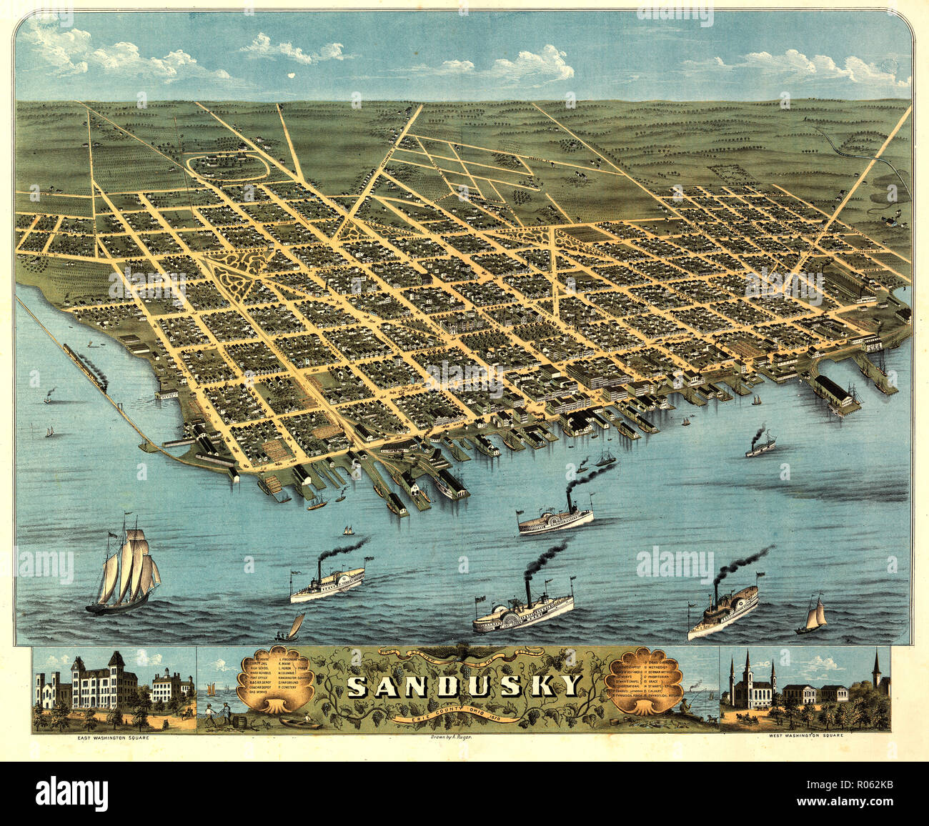 Bird's-eye-view of the city of Sandusky, Erie County, Ohio 1870. Stock Photo