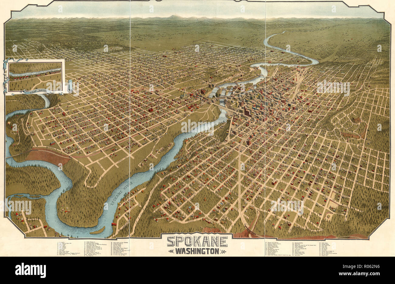 24x36 1905 Spokane Washington Vintage Old Panoramic City Map 