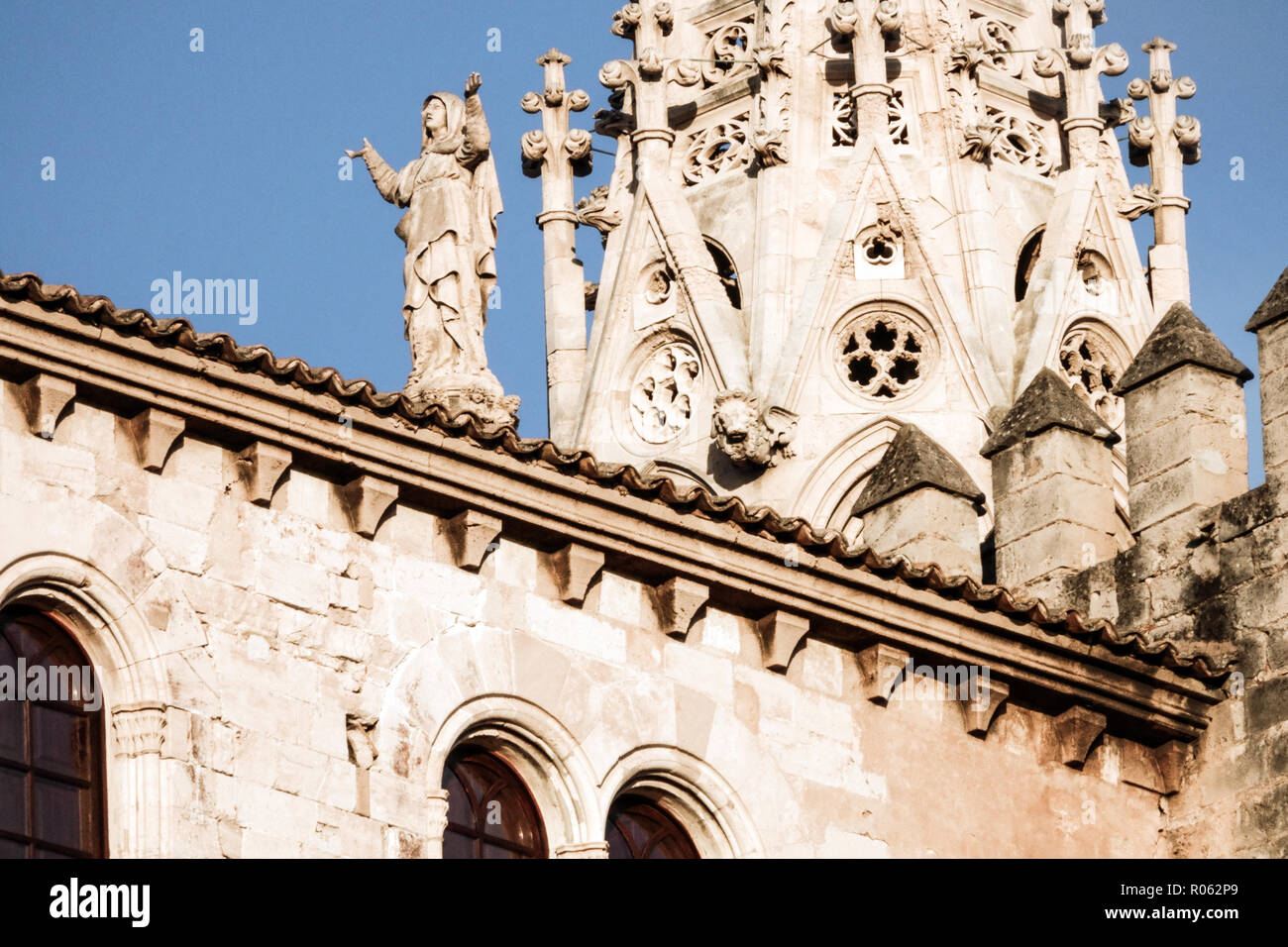 La Seu Cathedral Palma Mallorca Cathedral, detail of the statue of Saint Mary, Spain Cathedrals Stock Photo