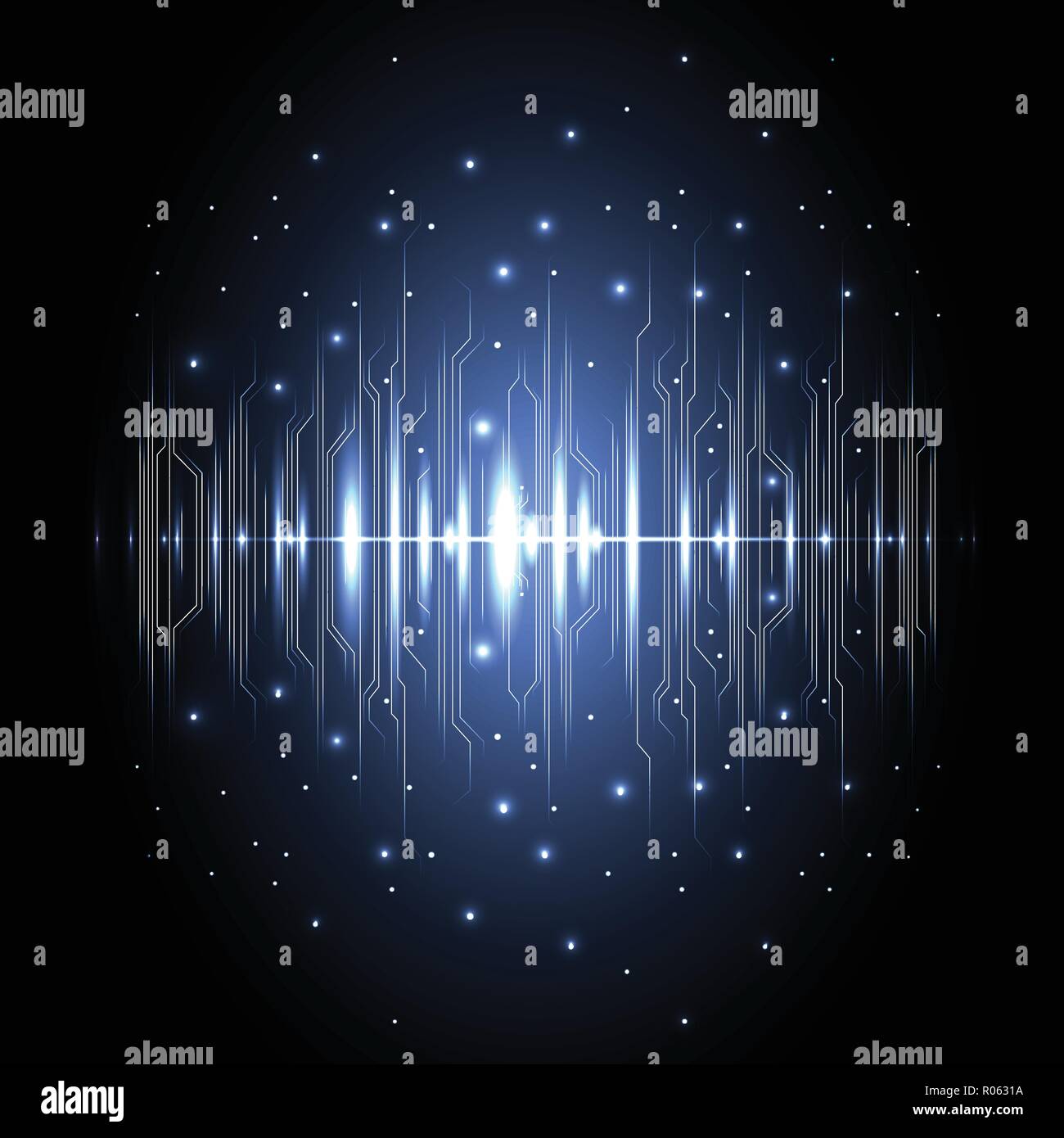 Technological digital circuit illuminated wave art background vector design Stock Vector