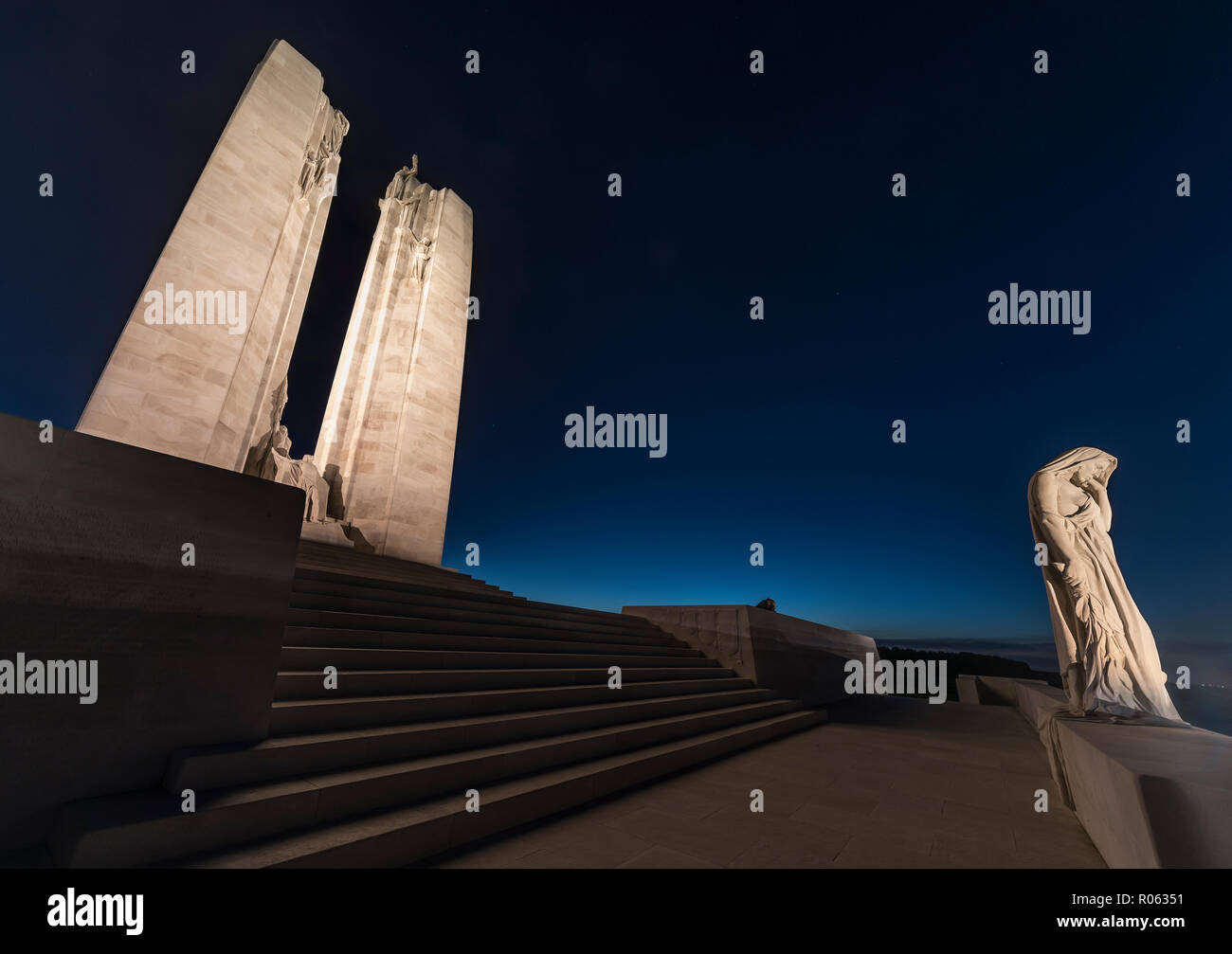 The Canadian First World War memorial at Vimy Ridge at sunset near ...