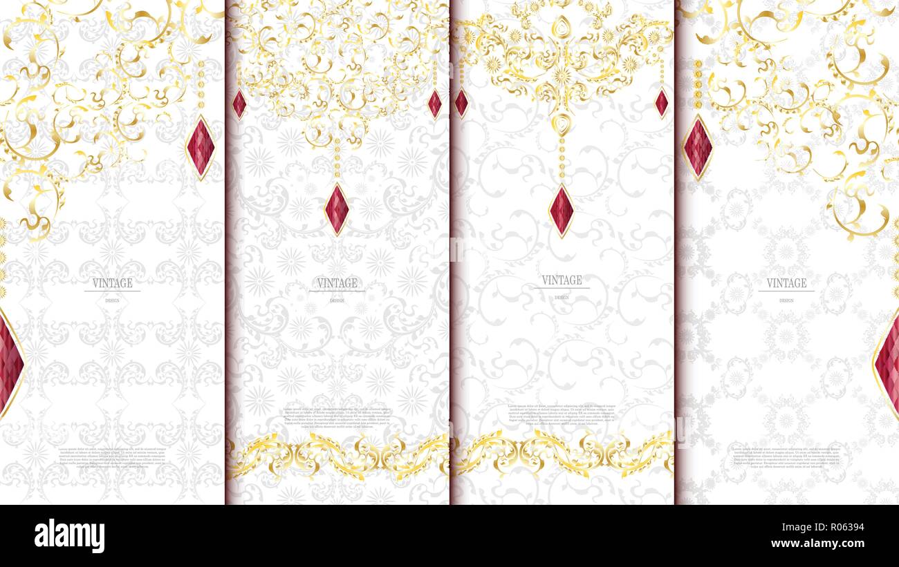 Islamic pattern element concept template white and gold texture with gems vintage background and logo vector design, inclusive of pattern swatch Stock Vector
