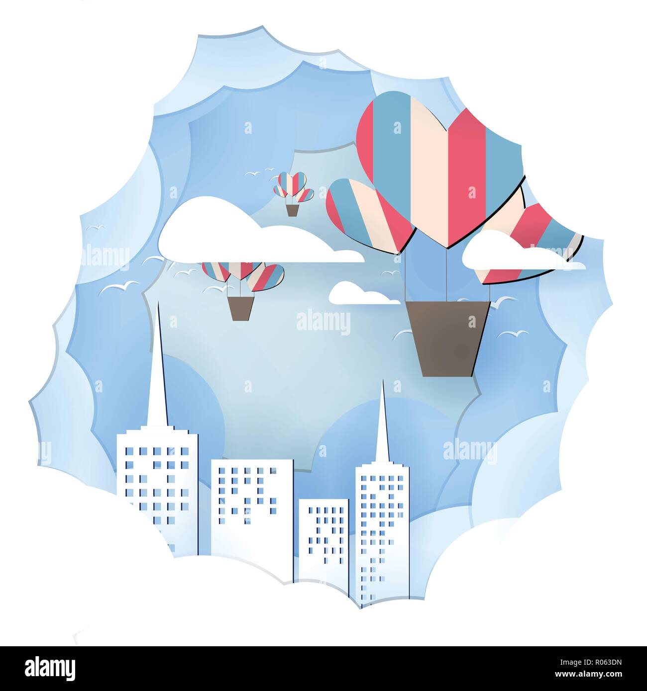 paper art balloon travel above industrail city distric concept vector background  design Stock Vector Image & Art - Alamy