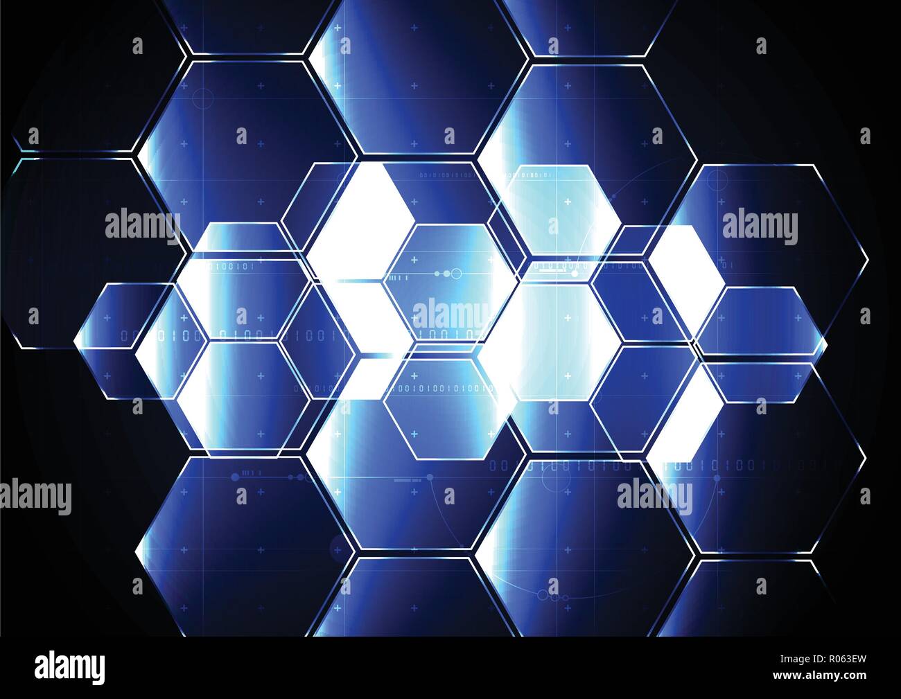 Technological abstract illuminated hexagon background vector design Stock Vector