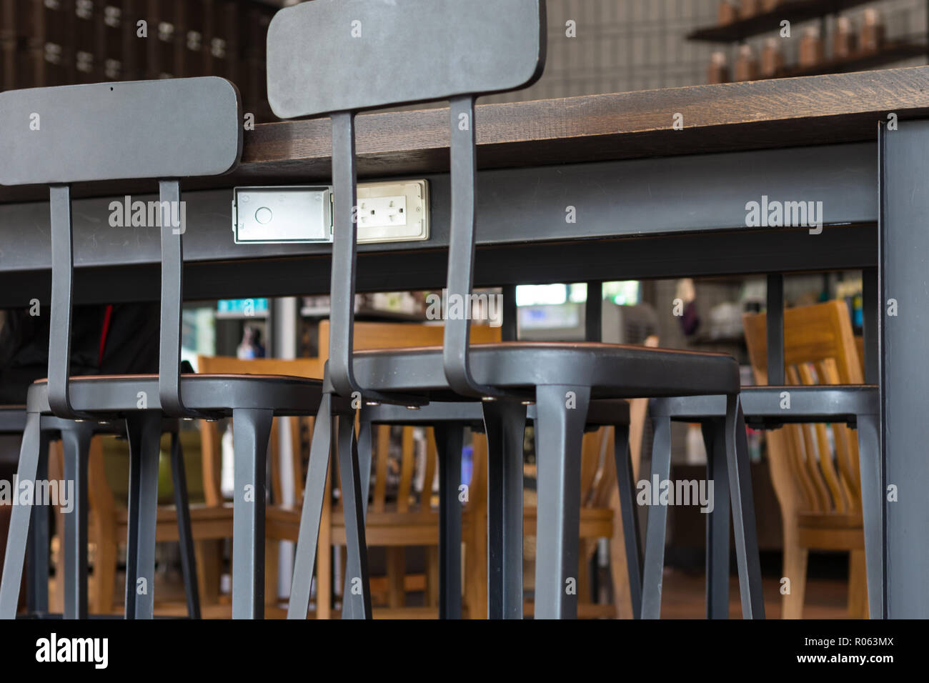 Chairs And Power Plugs In A Coffee Shop Stock Photo Alamy