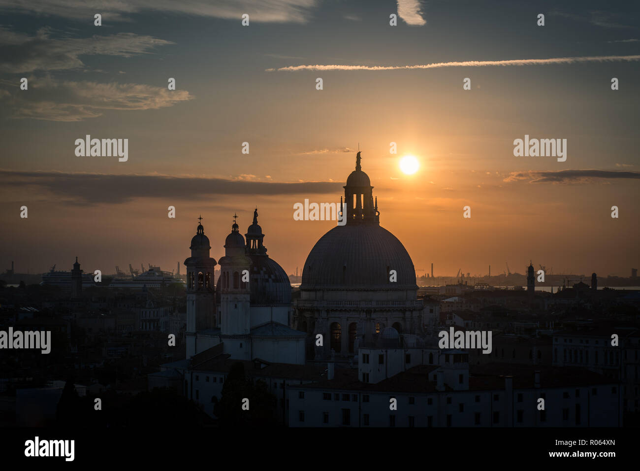 view of the city of Venice at sunset from the cruise ship Stock Photo ...