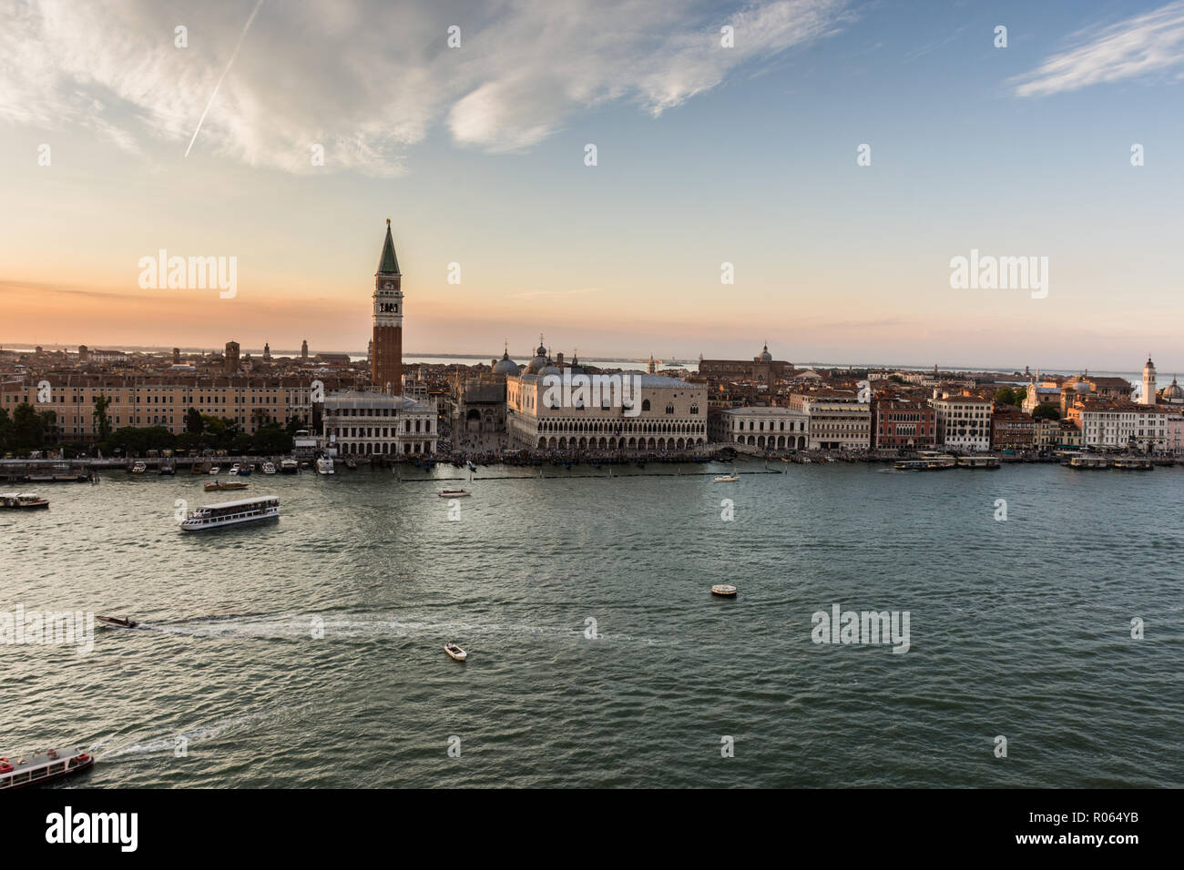view of the city of Venice at sunset from the cruise ship Stock Photo ...