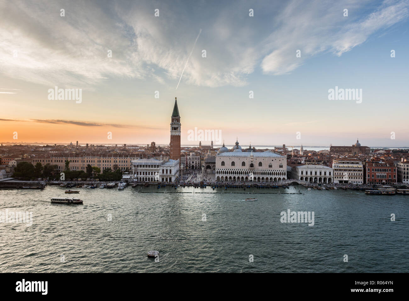 view of the city of Venice at sunset from the cruise ship Stock Photo ...