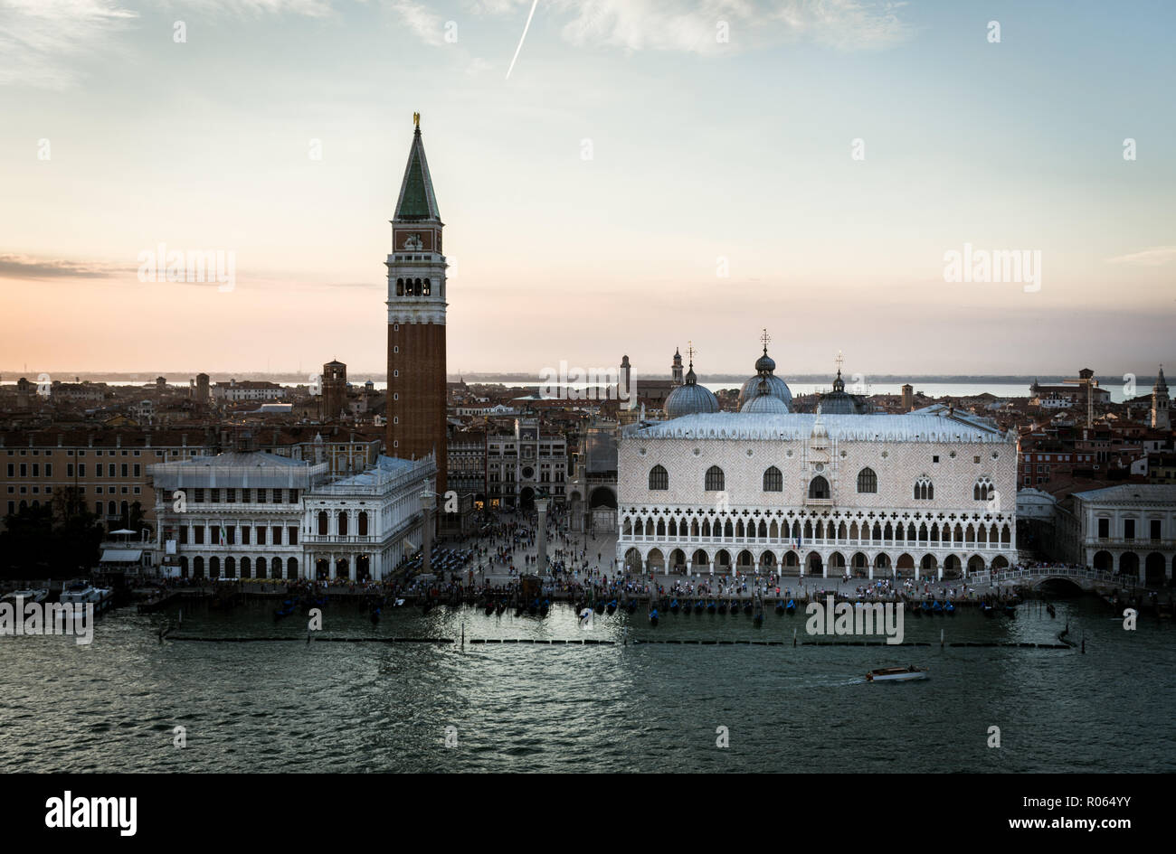view of the city of Venice at sunset from the cruise ship Stock Photo ...