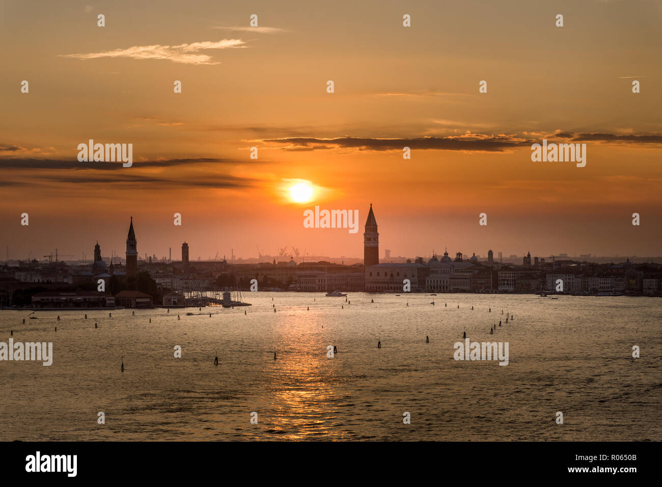 view of the city of Venice at sunset from the cruise ship Stock Photo ...