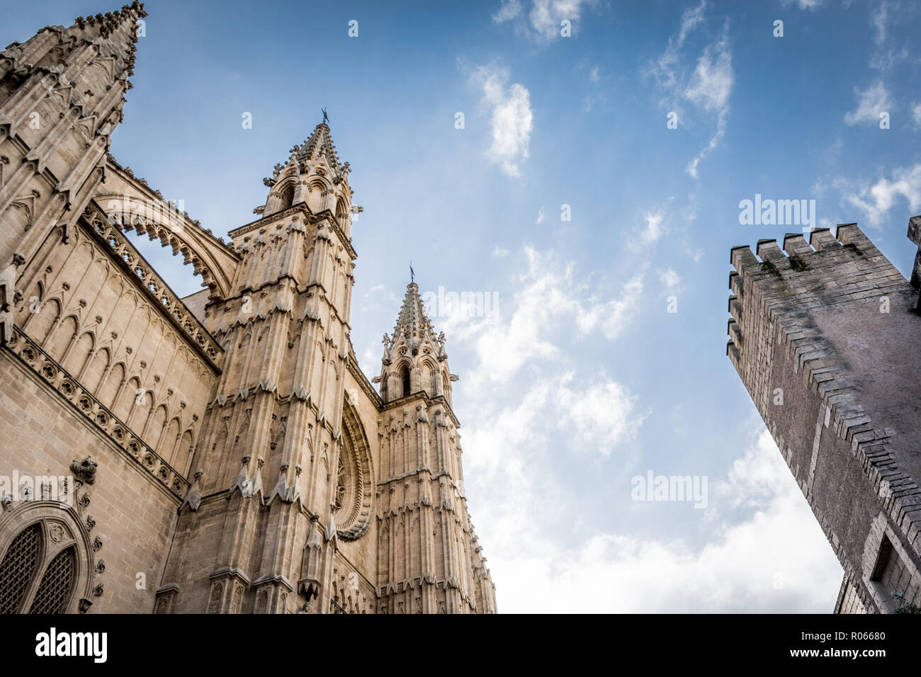 View of the Cathedral in Palma de Majorca city,particular and landscape Stock Photo