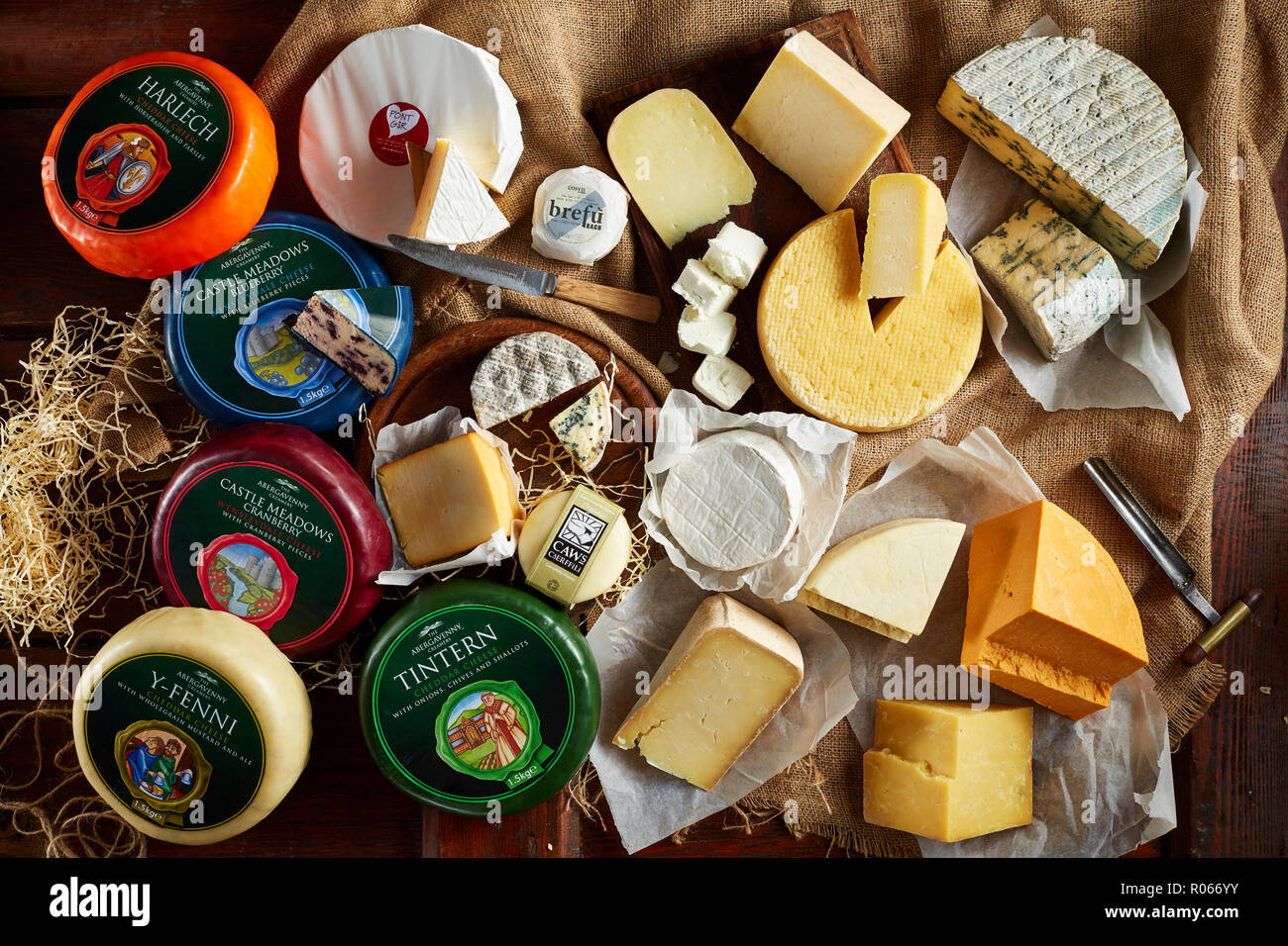 A variety of Welsh cheeses Stock Photo