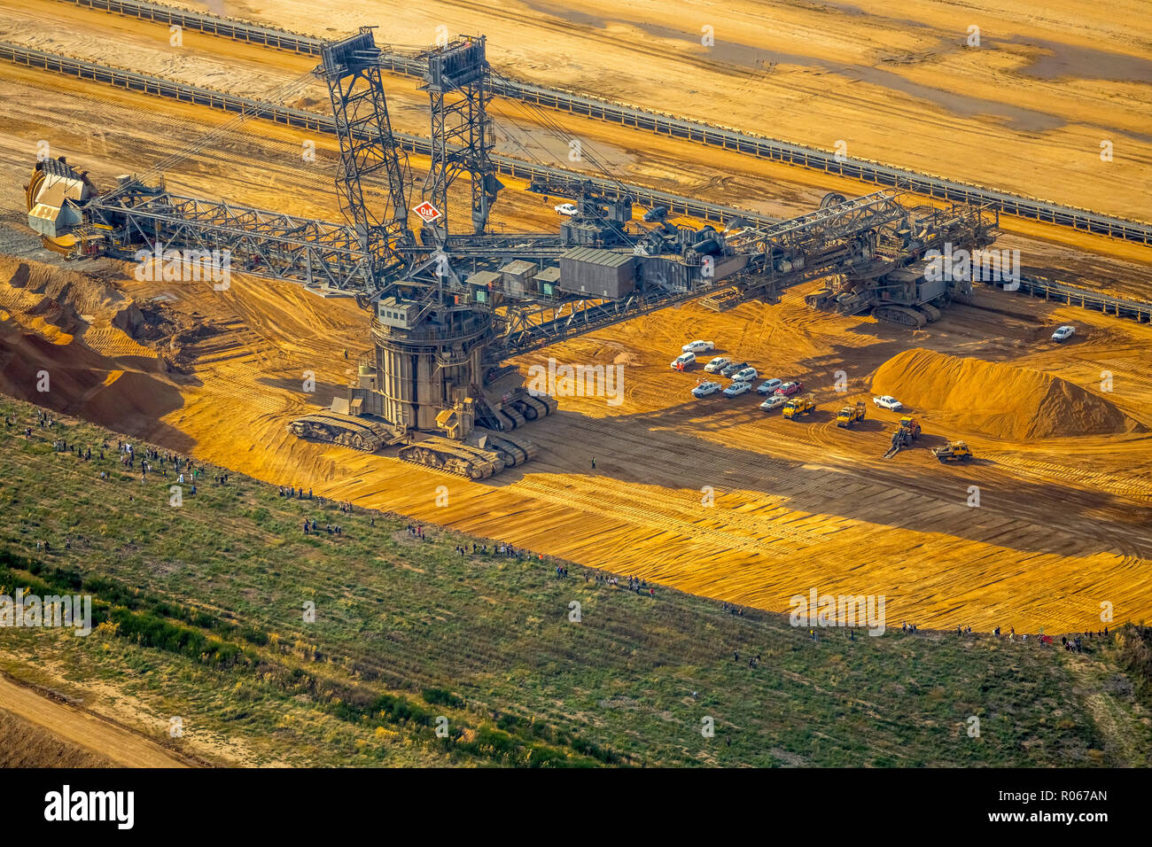 Lignite excavator, aerial photograph, large demonstration against the clearing of the Hambacher forest, Hambach, Hambacher forest, Etzweiler, Elsdorf, Stock Photo