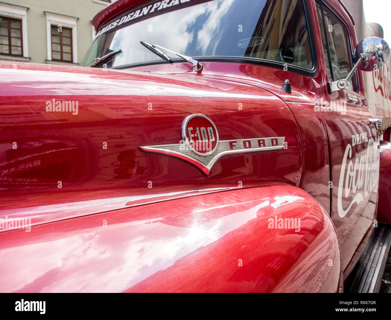 Red cars on the streets of Europes Cities. Stock Photo