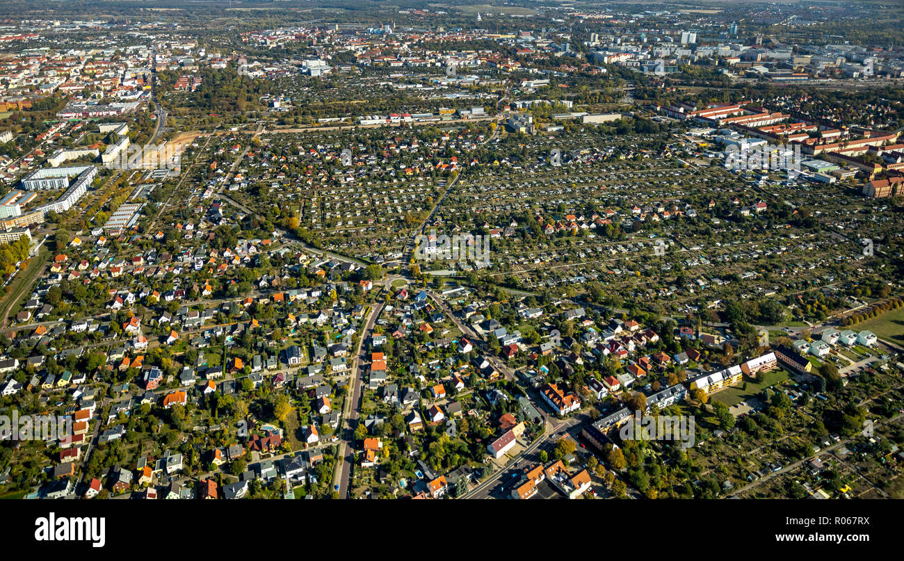 Aerial View, allotments Magdeburg Northwest, allotments, Lorenzweg, Boquet-grass path Neustädter Feld, Magdeburg, Sachsen-Anhalt, Germany, DEU, Europe Stock Photo