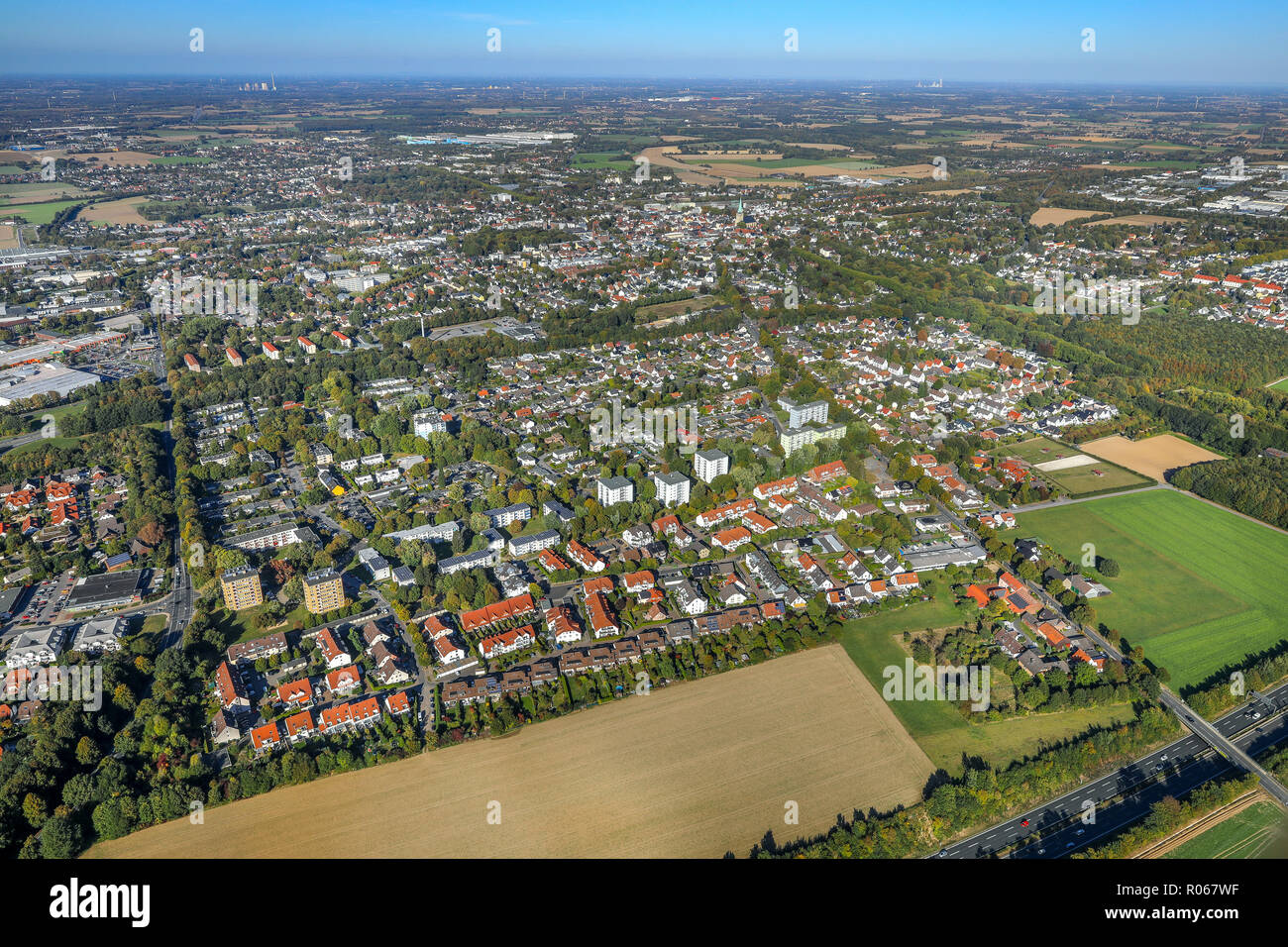 Aerial photograph, overview of Unna center, city center, city center, southern districts, Unna, Ruhr area, North Rhine-Westphalia, Germany, DEU, Europ Stock Photo