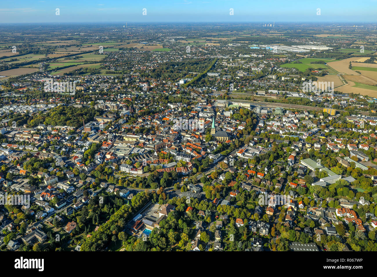 Aerial photograph, overview of Unna center, city center, city center, southern districts, Unna, Ruhr area, North Rhine-Westphalia, Germany, DEU, Europ Stock Photo