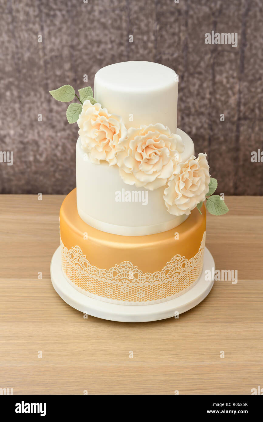 three tier home made cake Stock Photo