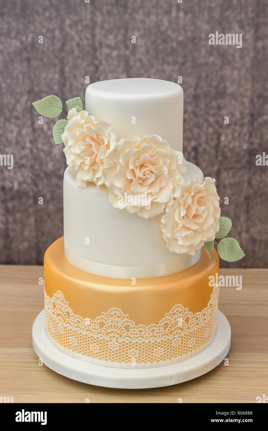 three tier home made cake Stock Photo