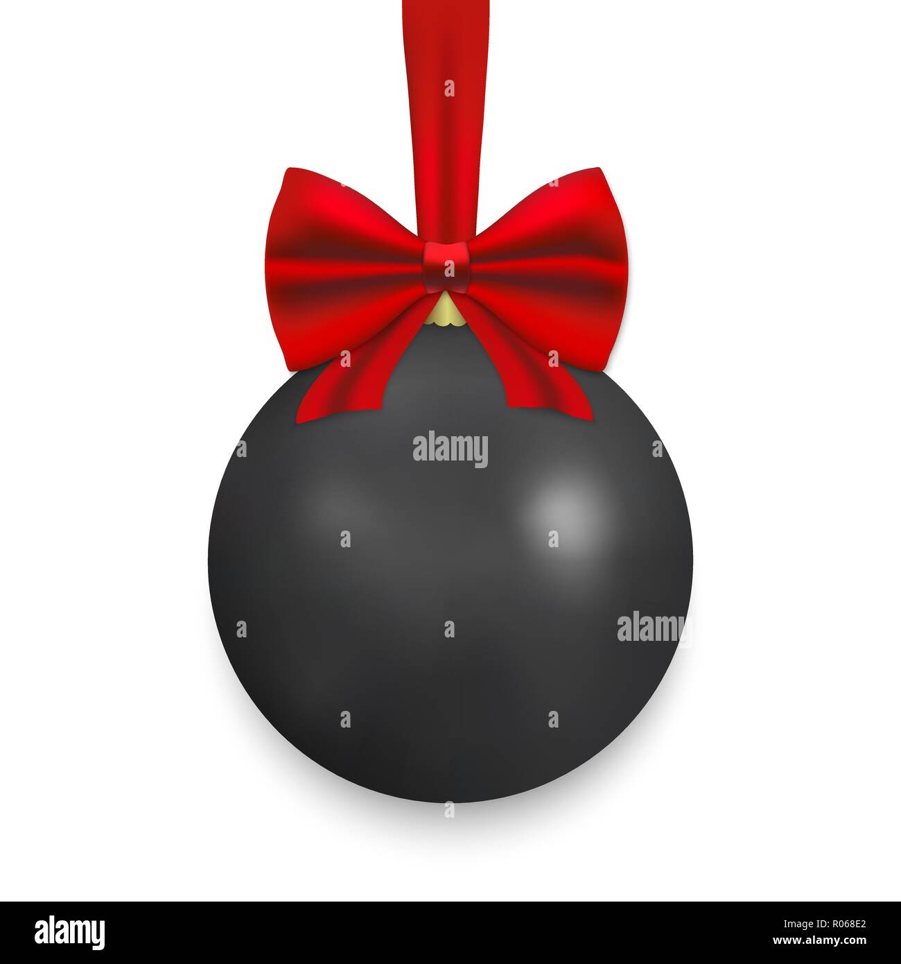 Black Christmas ball with ribbon and a bow, isolated on white ...
