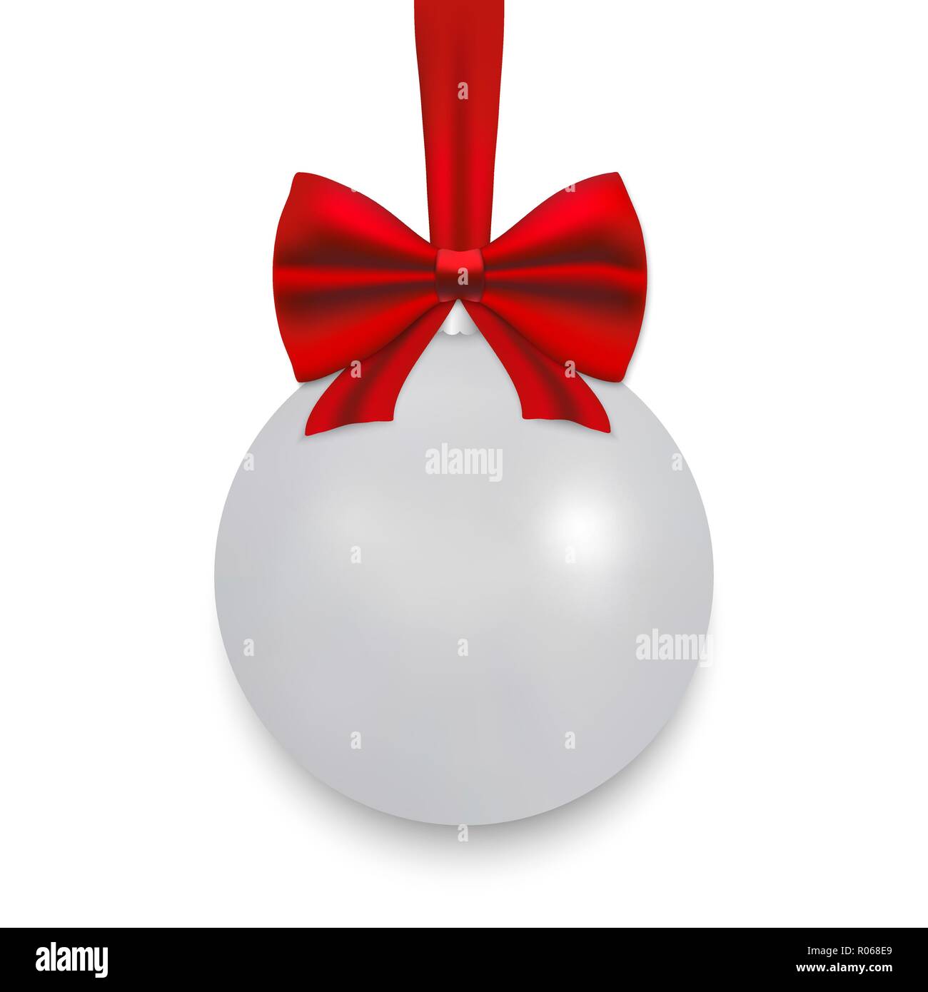 White Christmas ball with ribbon and a bow, isolated on white ...
