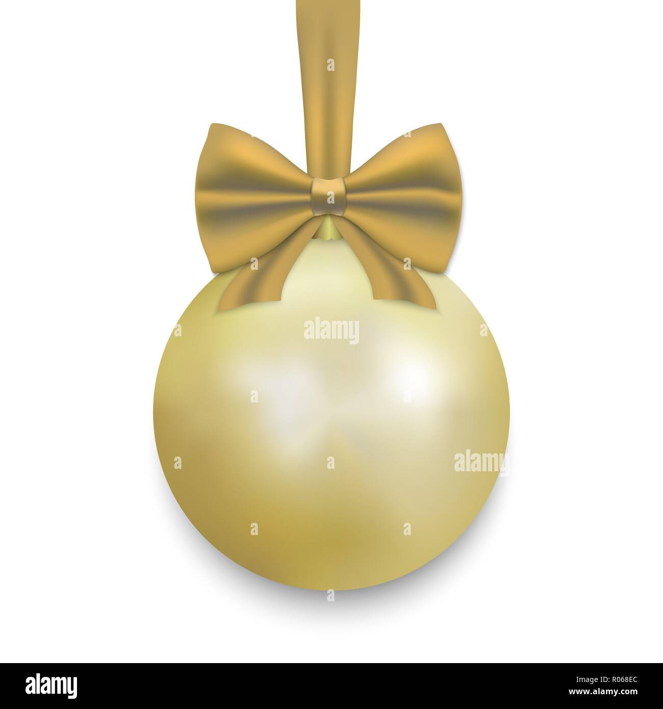 Gold Christmas ball with ribbon and a bow, isolated on white background ...
