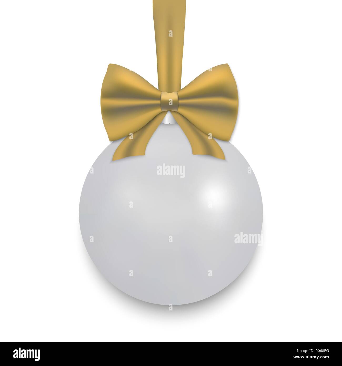 White Christmas ball with ribbon and a bow, isolated on white ...