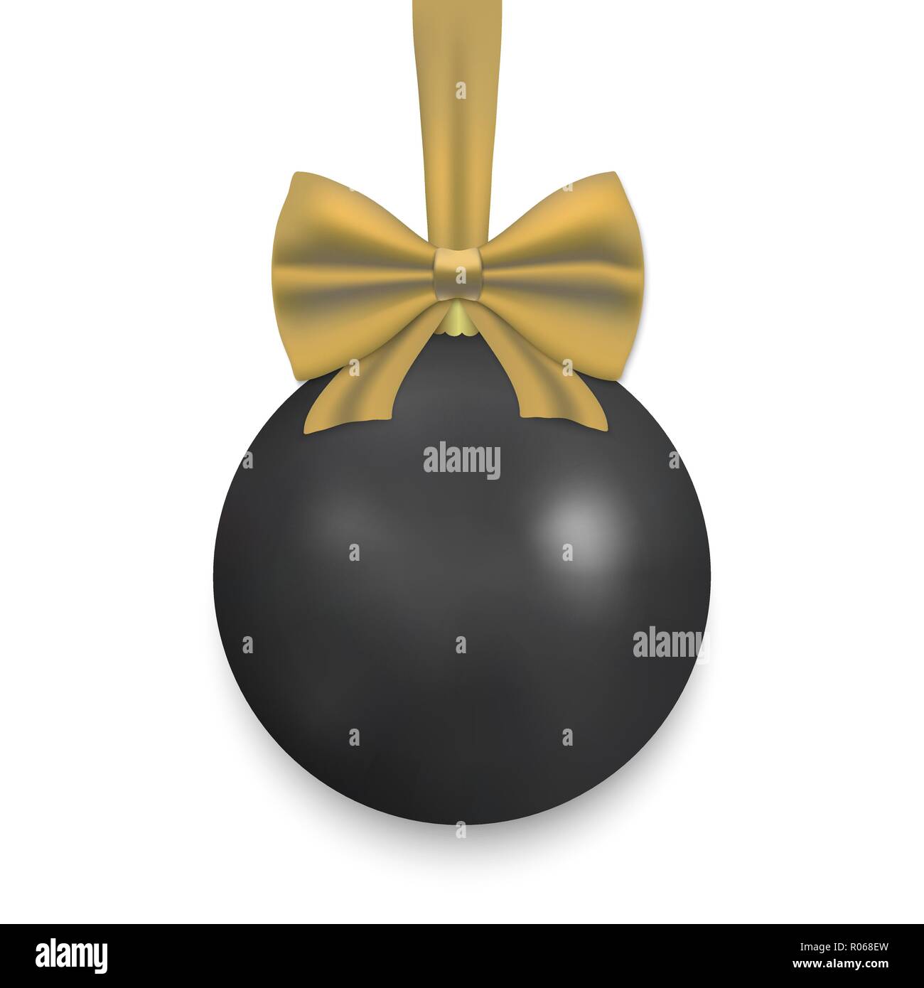 Black Christmas ball with ribbon and a bow, isolated on white ...