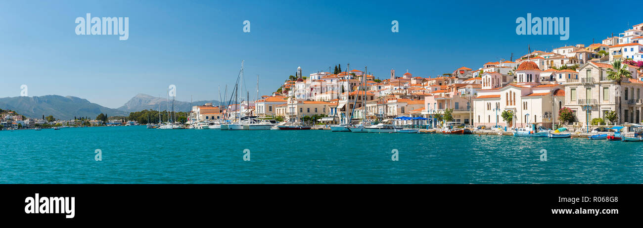 Poros Island port, Saronic Island, Aegean Coast, Greece, Europe Stock Photo