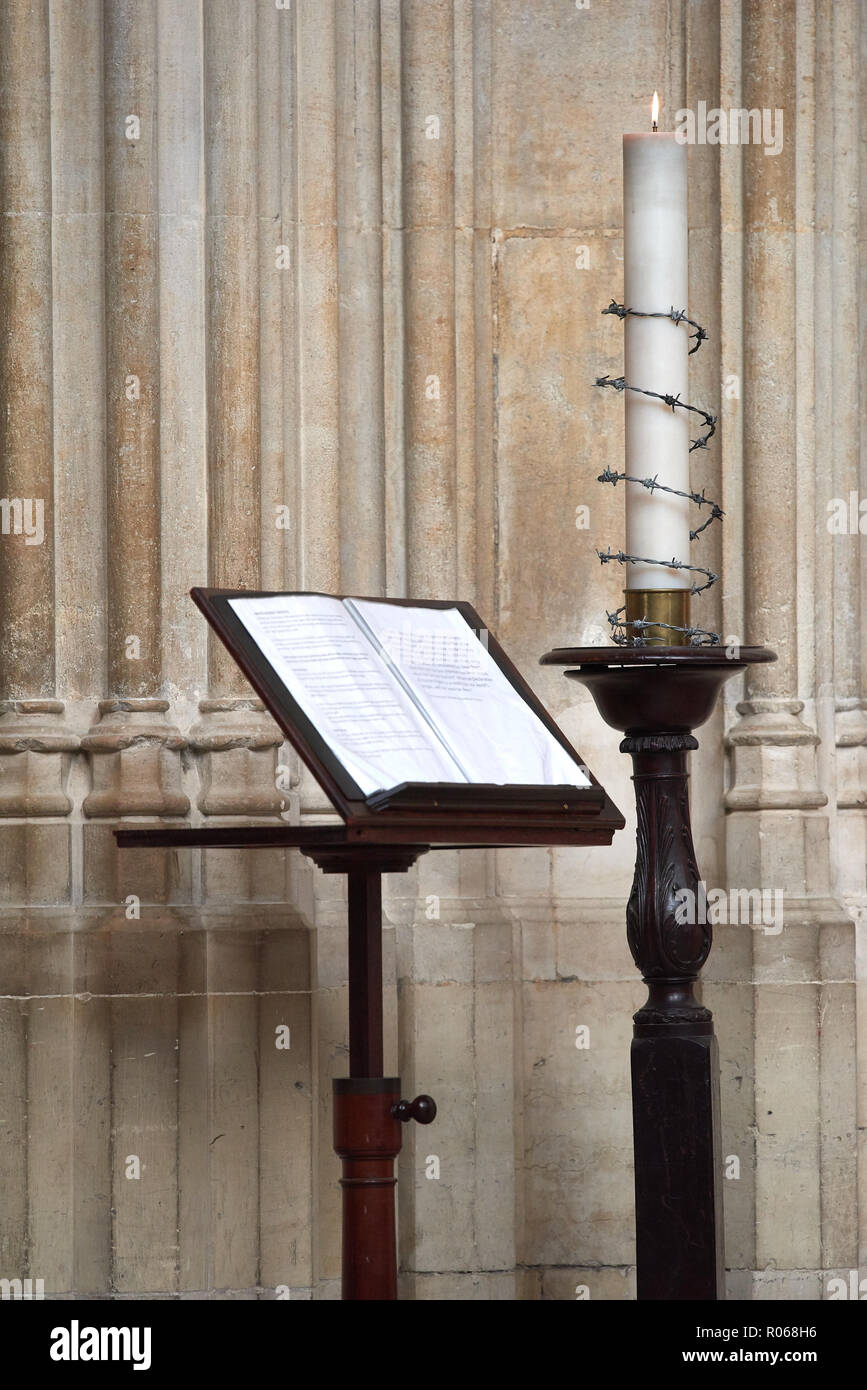 Easter candle in the tudor medieval chapel of King's college, university of Cambridge, England. Stock Photo