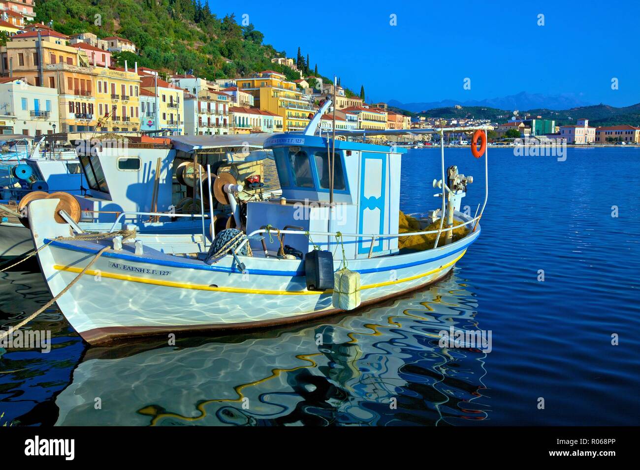 The Harbour at Gytheio, Mani Peninsula, The Peloponnese, Greece, Europe Stock Photo