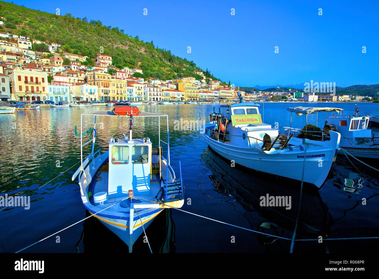The Harbour at Gytheio, Mani Peninsula, The Peloponnese, Greece, Europe Stock Photo