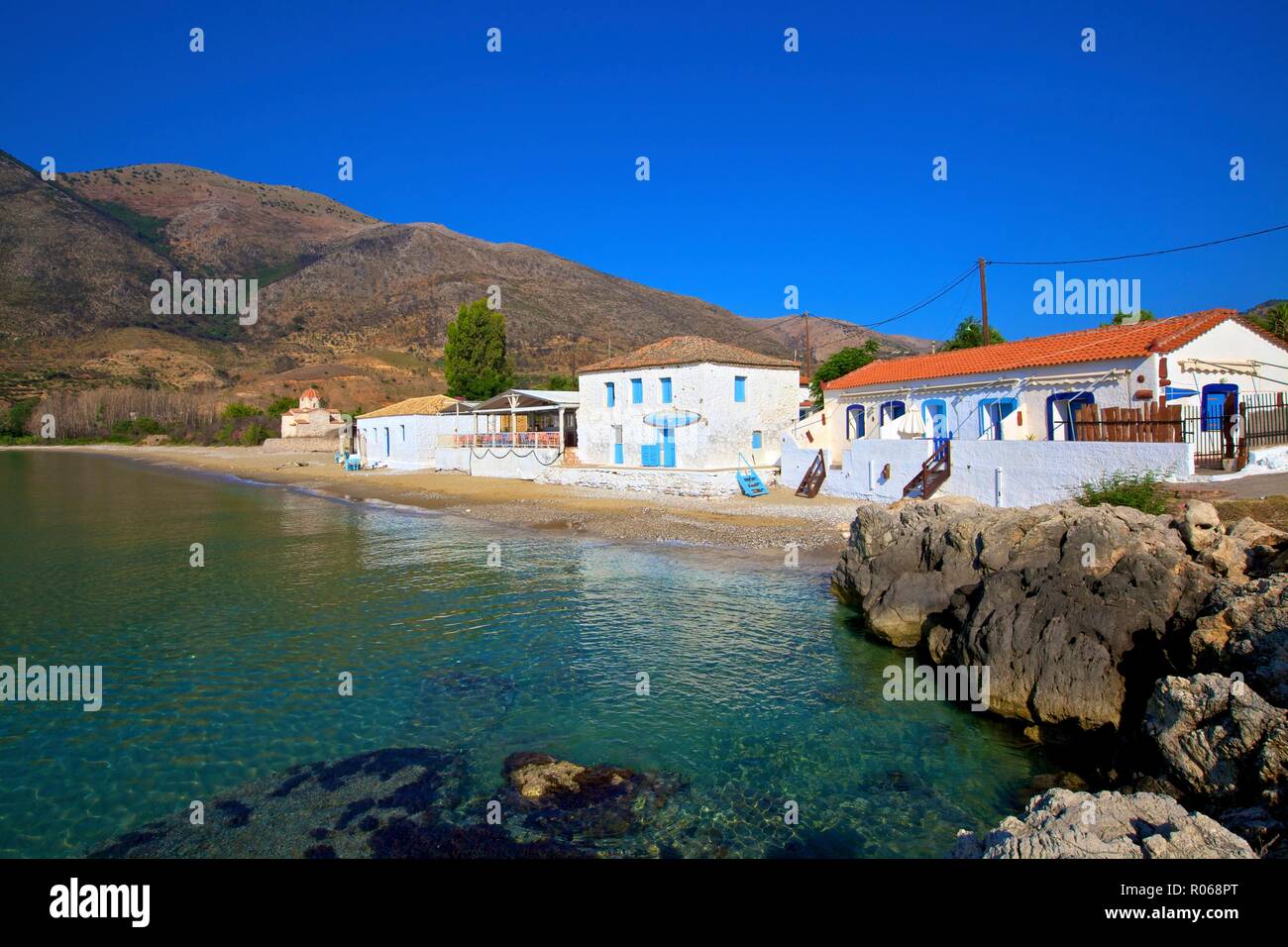 Beach at Skoutari, Mani Peninsula, The Peloponnese, Greece, Europe Stock Photo