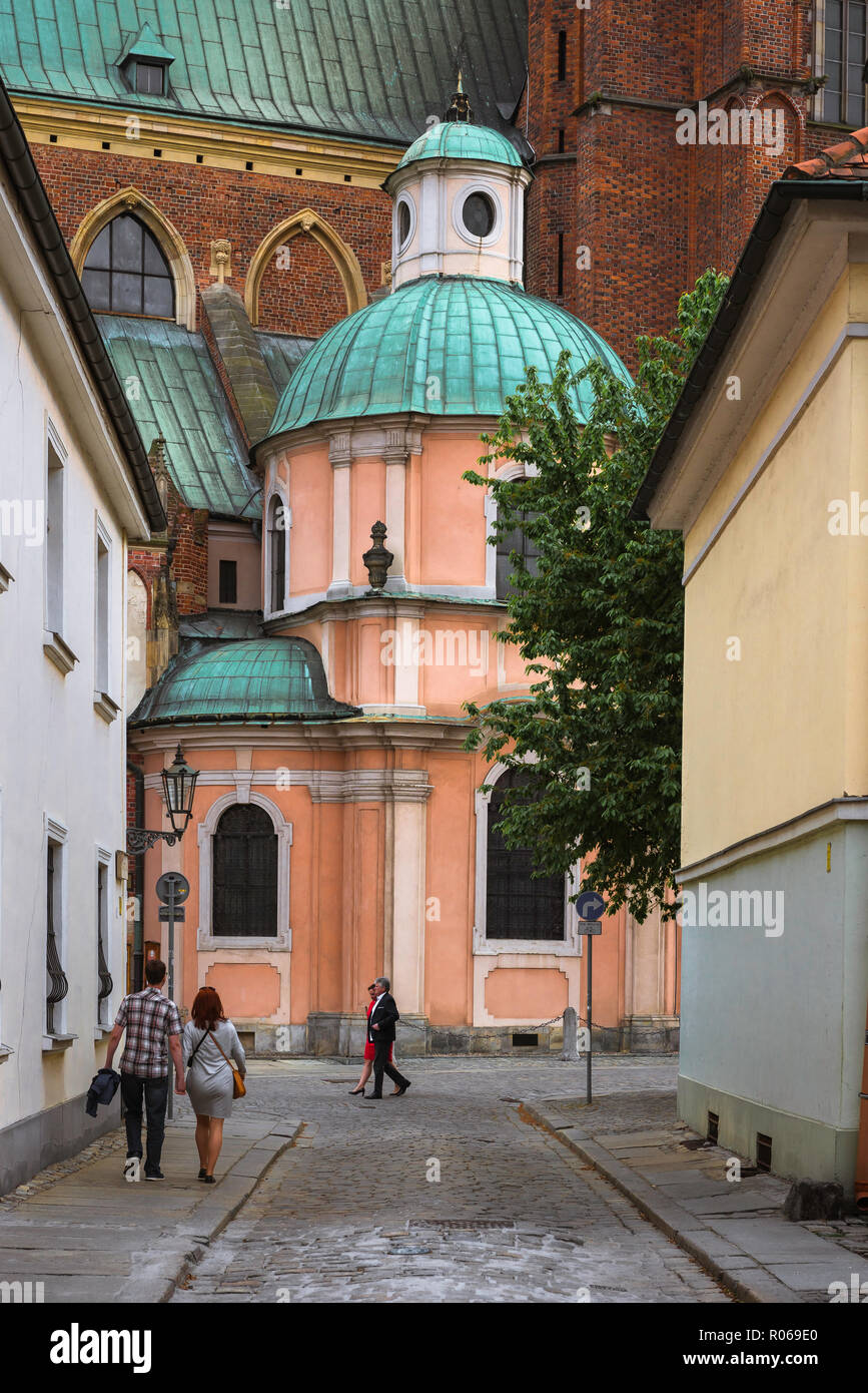 Tumski Island cathedral, exterior view of a Baroque side chapel on the north side of St John the Baptist Cathedral on Tumski Island, Wroclaw, Poland. Stock Photo