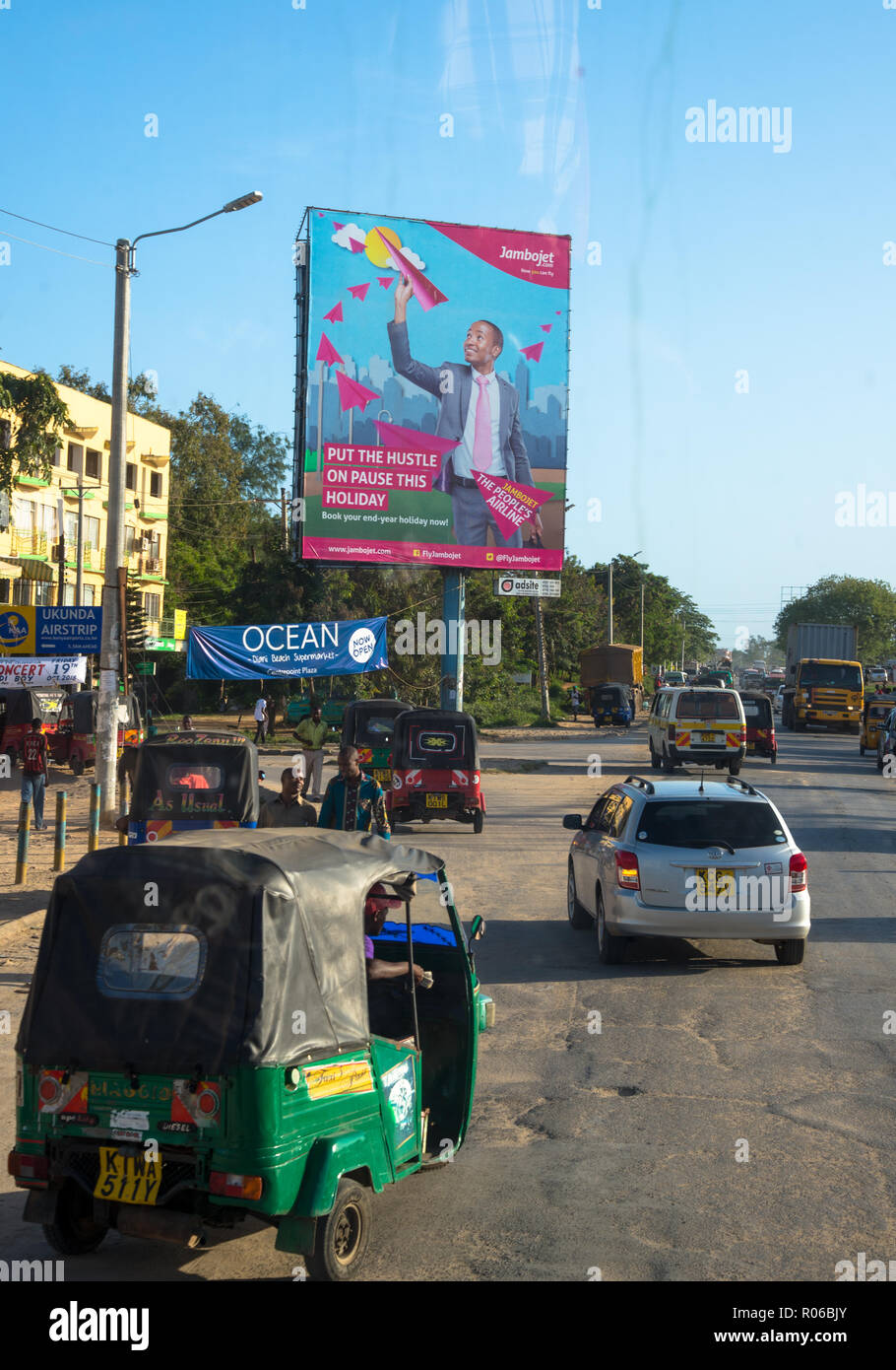 billboards with commercials alongside the street in Kenya, Africa Stock