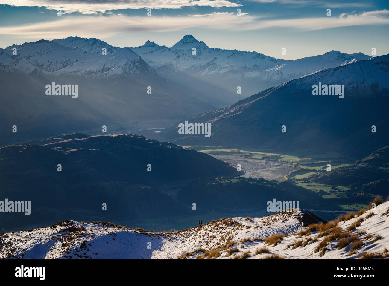 Hiking along the mountain ranges with a view of Mount Aspiring, Otago, South Island, New Zealand, Pacific Stock Photo