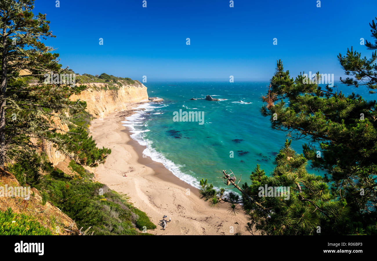 View of beach and cliffs on Highway 1 near Davenport, California, United States of America, North America Stock Photo