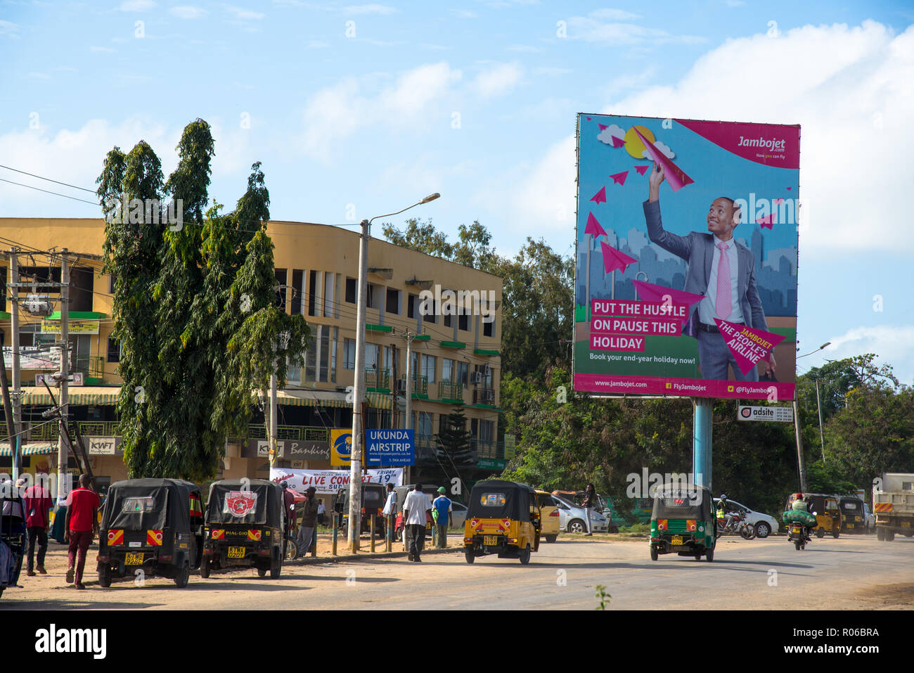 billboards with commercials alongside the street in Kenya, Africa Stock