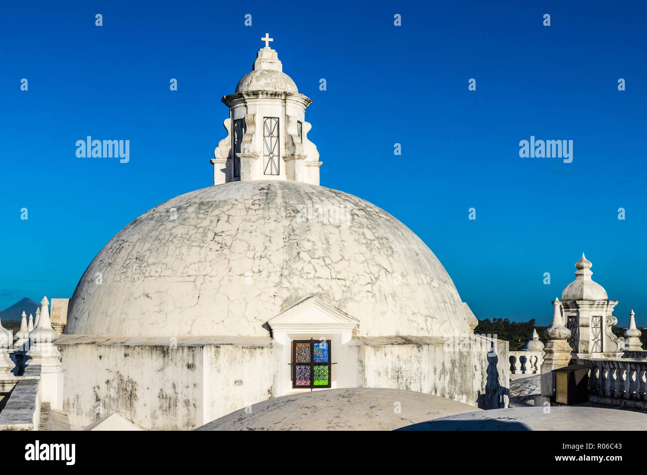 The beautiful white domes on the roof of the Cathedral of the Assumption, UNESCO World Heritage Site, Leon, Nicaragua, Central America Stock Photo