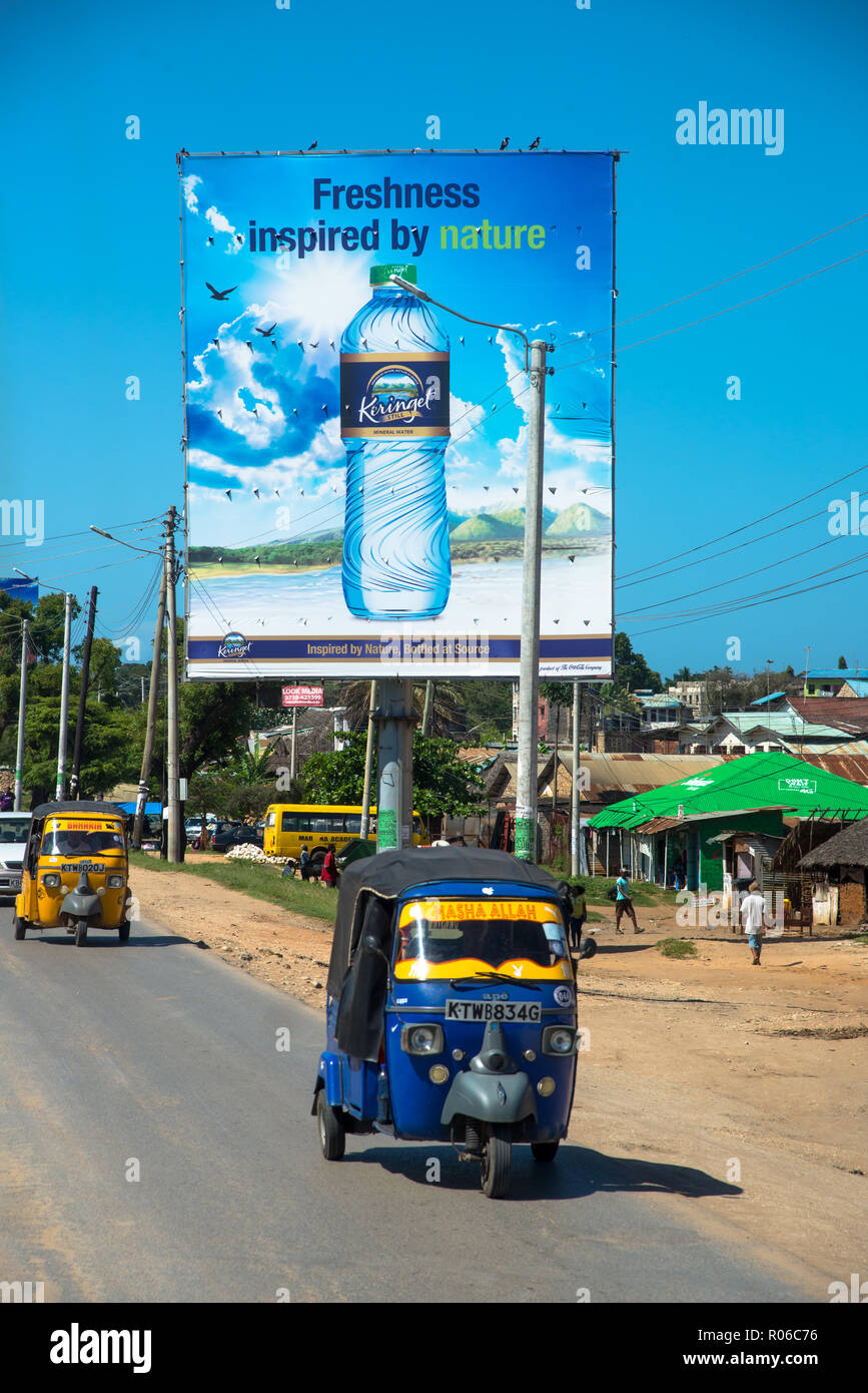 billboards with commercials alongside the street in Kenya, Africa Stock