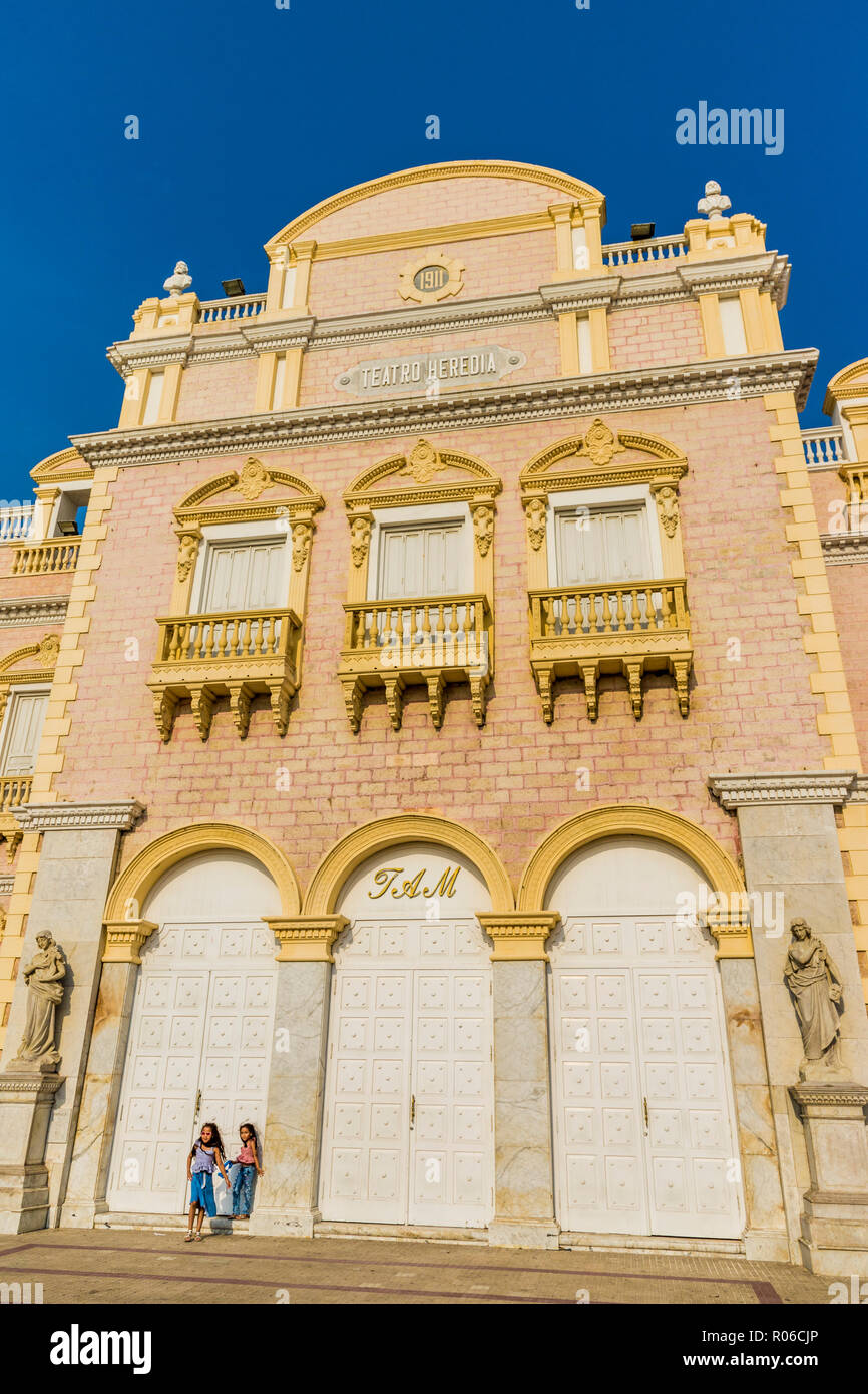 The facade of the Teatro Heredia (Teatro Adolfo Mejia) in Cartagena de Indias, Colombia, South America Stock Photo