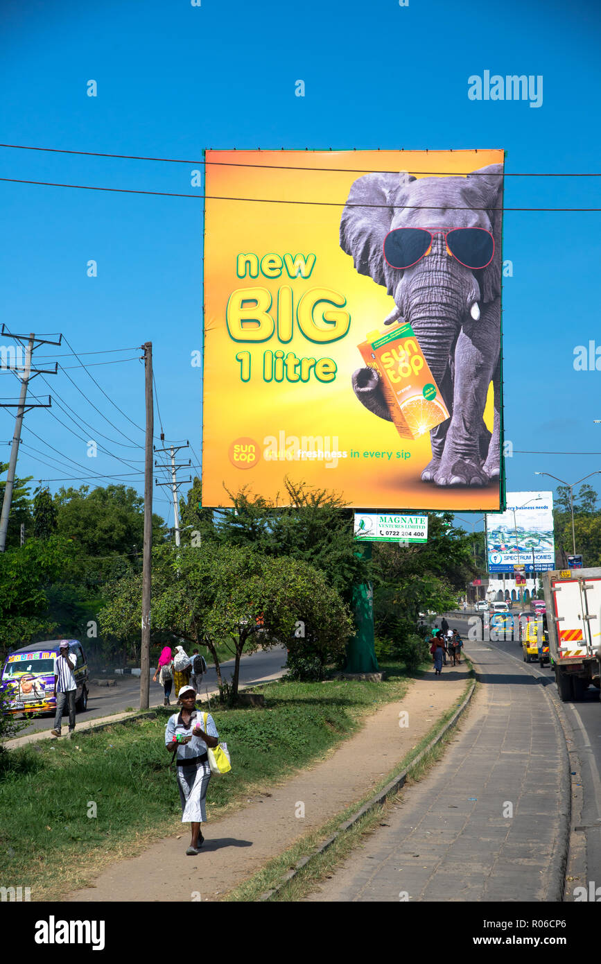 billboards with commercials alongside the street in Kenya, Africa Stock