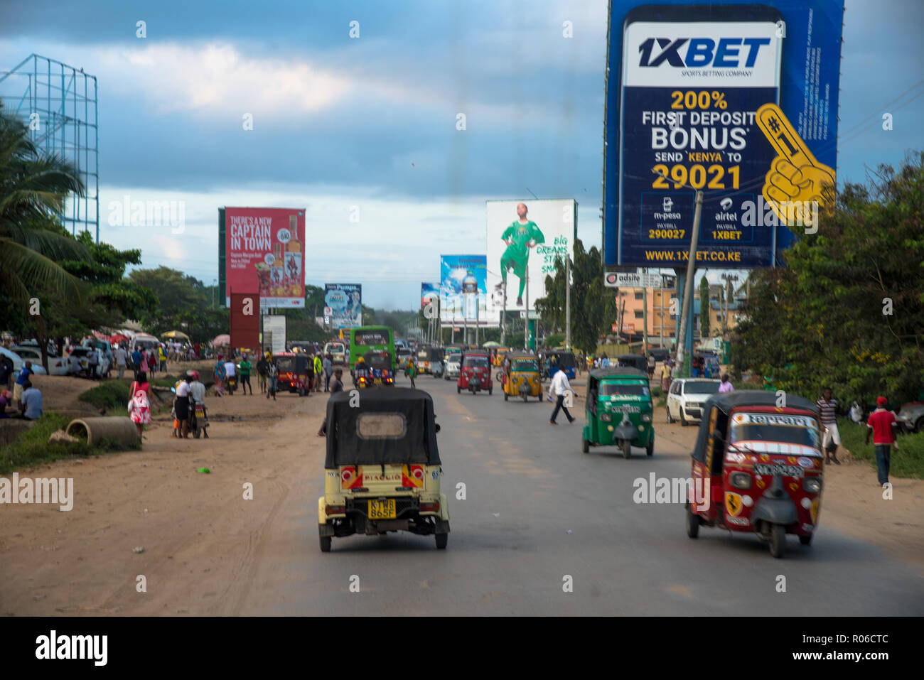 billboards-with-commercials-alongside-the-street-in-kenya-africa-stock