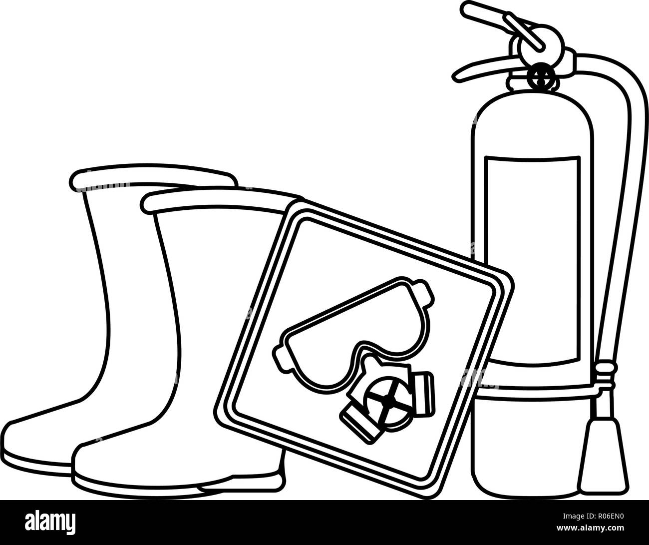 Construction equipment and tools black and white Stock Vector Image ...
